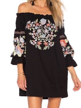 Free People Fleur Du Jour Floral Embroidered Dress Black Size XS
